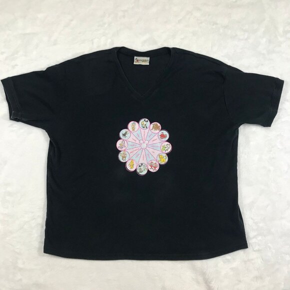 Disney Astrological Zodiac Sign Wheel Black V Neck Shirt NO SIZE TAG - Picture 1 of 11